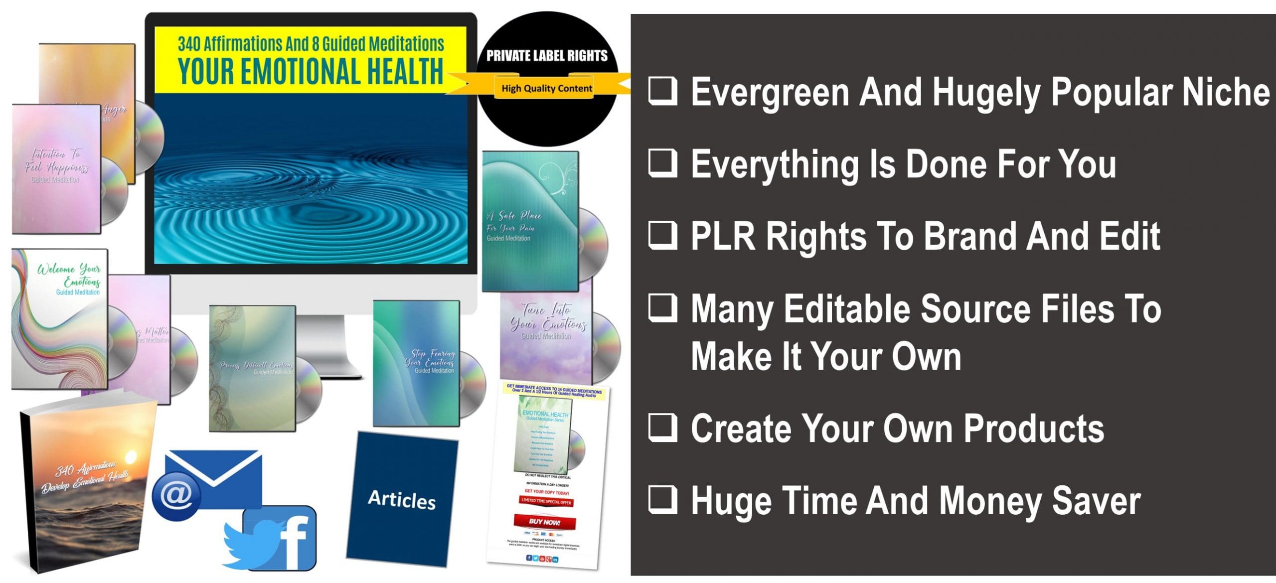 340 Affirmations And 8 Guided Meditations: Your Emotional Health Giant PLR