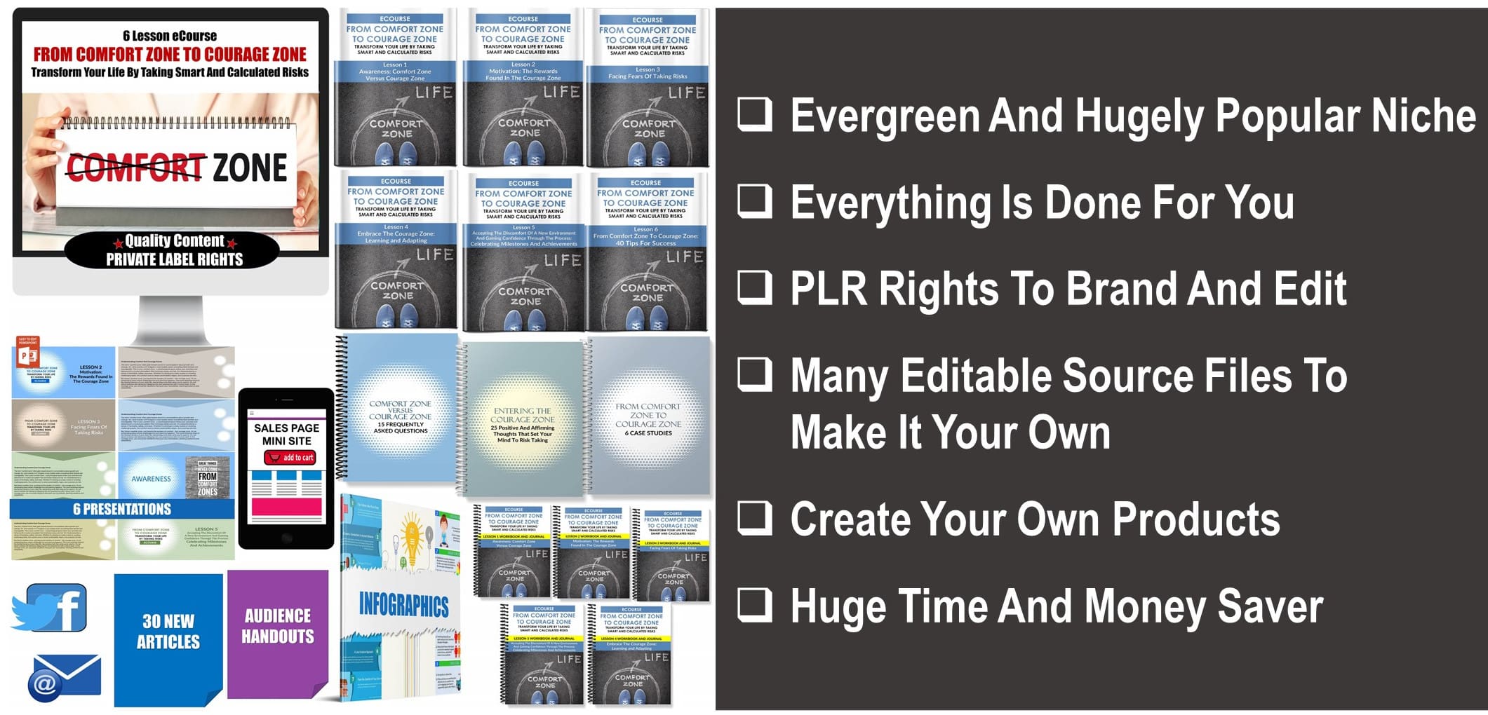 6 Lesson eCourse - From Comfort Zone To Courage Zone – Transform Your Life By Taking Smart And Calculated Risks PLR