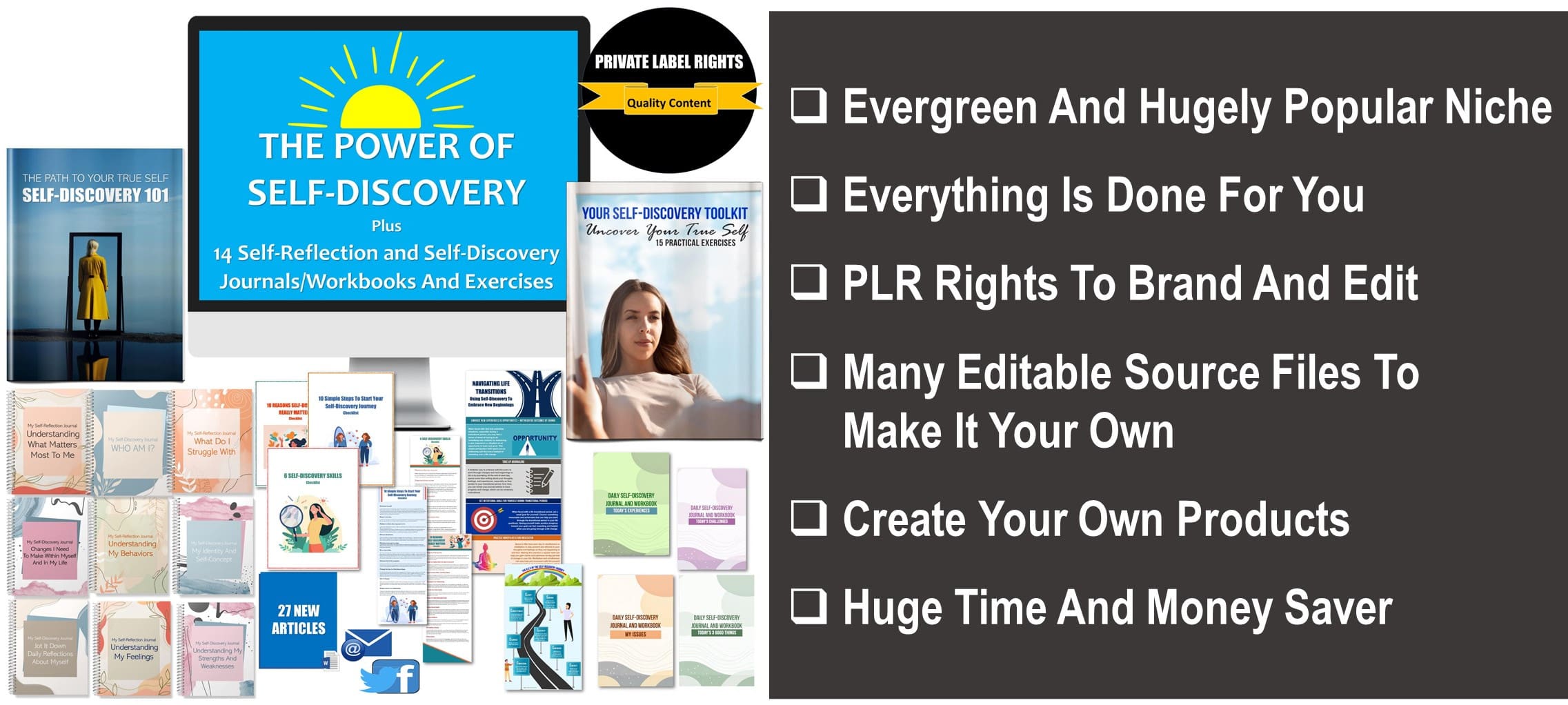 The Power Of Self-Discovery + 14 Self-Reflection Journals/ Workbooks And Exercises PLR