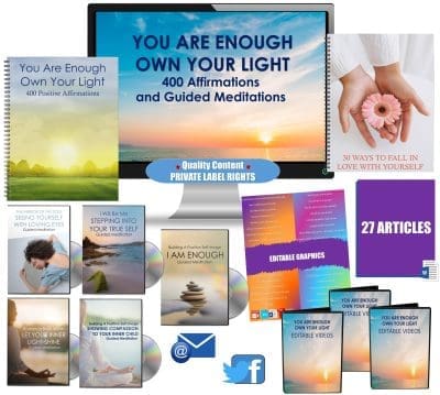 400 Affirmations + Guided Meditations: You Are Enough - Own Your Light PLR